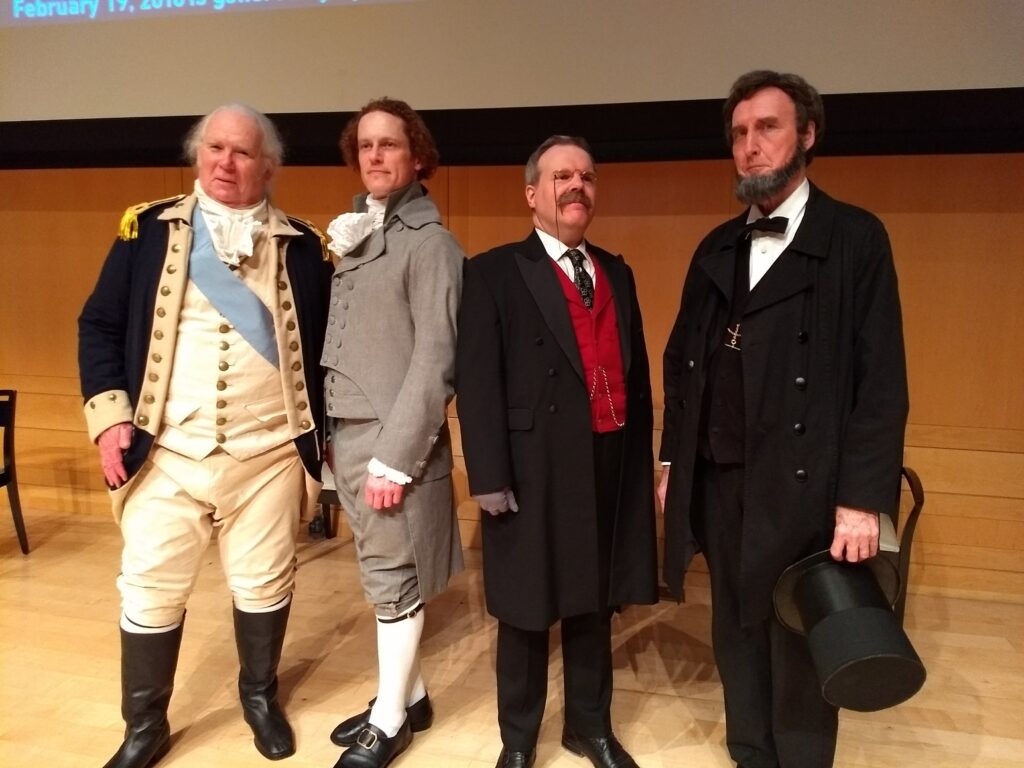 George Washington, Thomas Jefferson, Theodore Roosevelt, and Abraham Lincoln gathered for a Mount Rushmore pose at the National Constitution Center in Philadelphia.